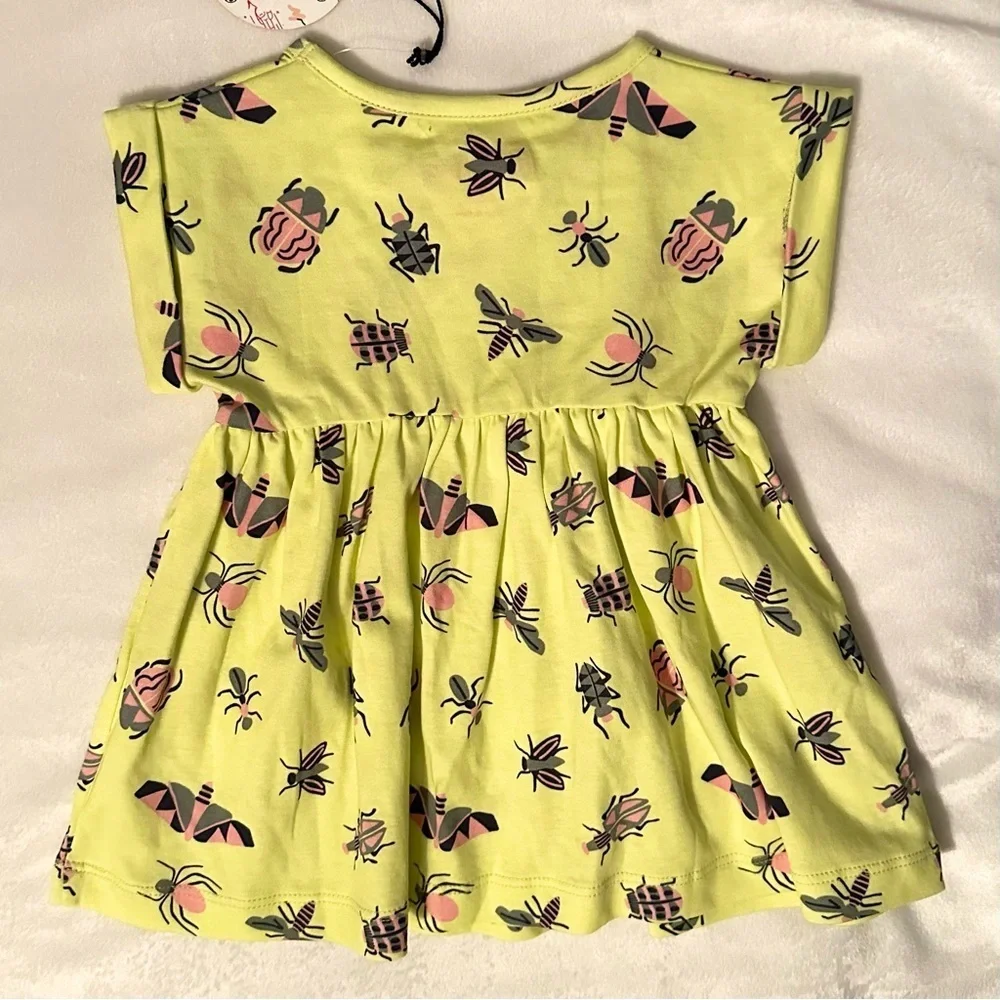 Piccolina Entomology Anna Rolled Sleeve Baby Girl Dress 6-12M insects yellow NWT